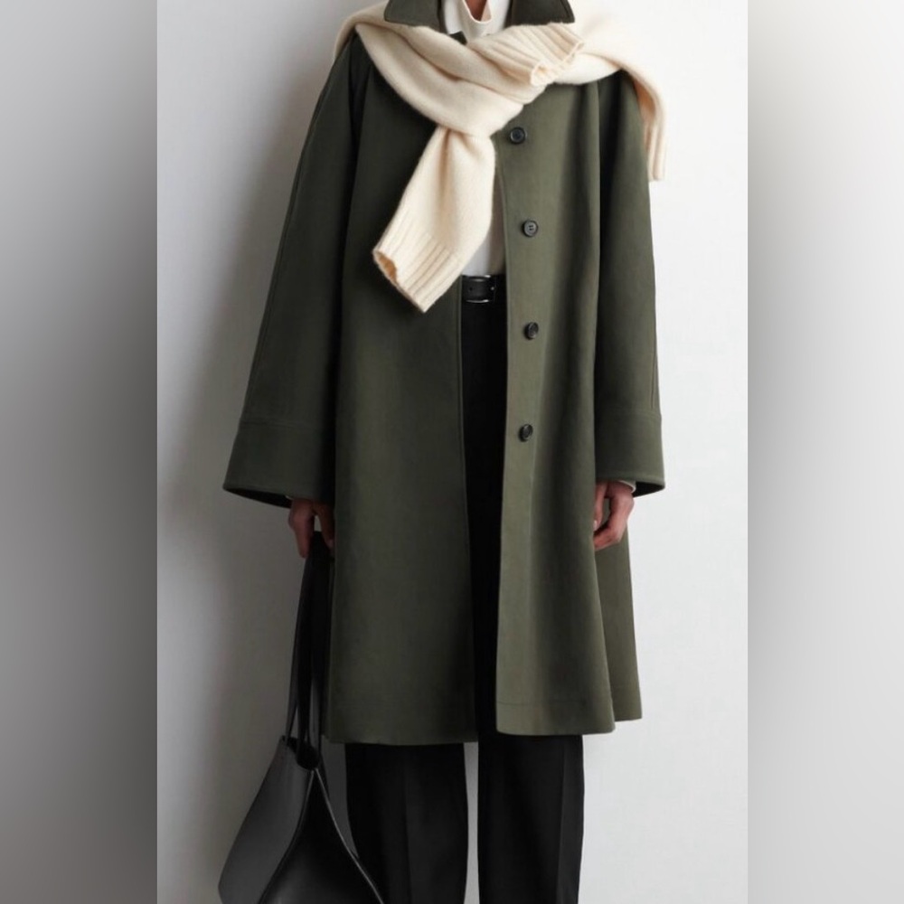 COS Wool-trimmed Long Car Coat - Green - XS
